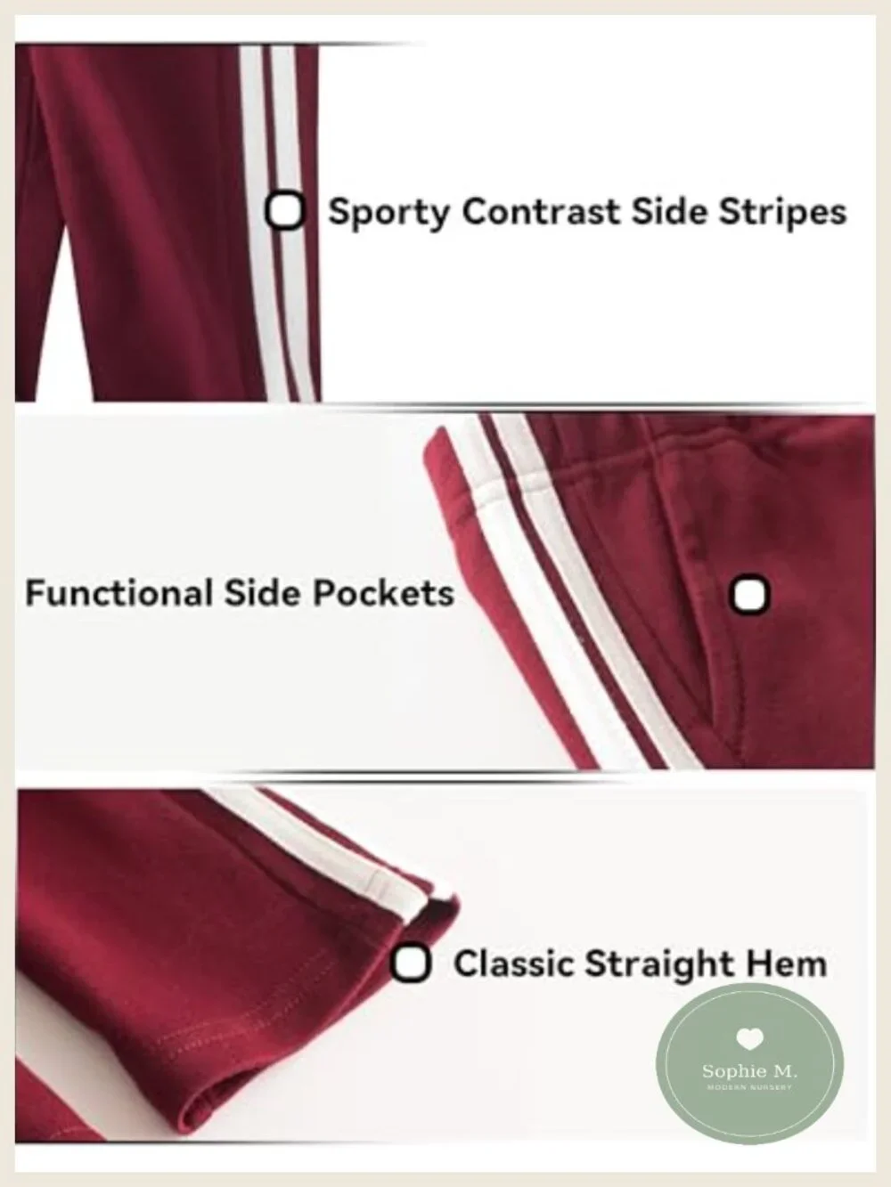 Toddler Boys Cotton Sweatpants with Side Stripes, Straight Leg, Elastic Waist